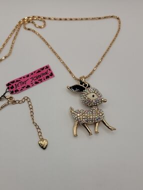 Betsey Johnson Gold-tone Crystal Fawn Necklace 28" Chain